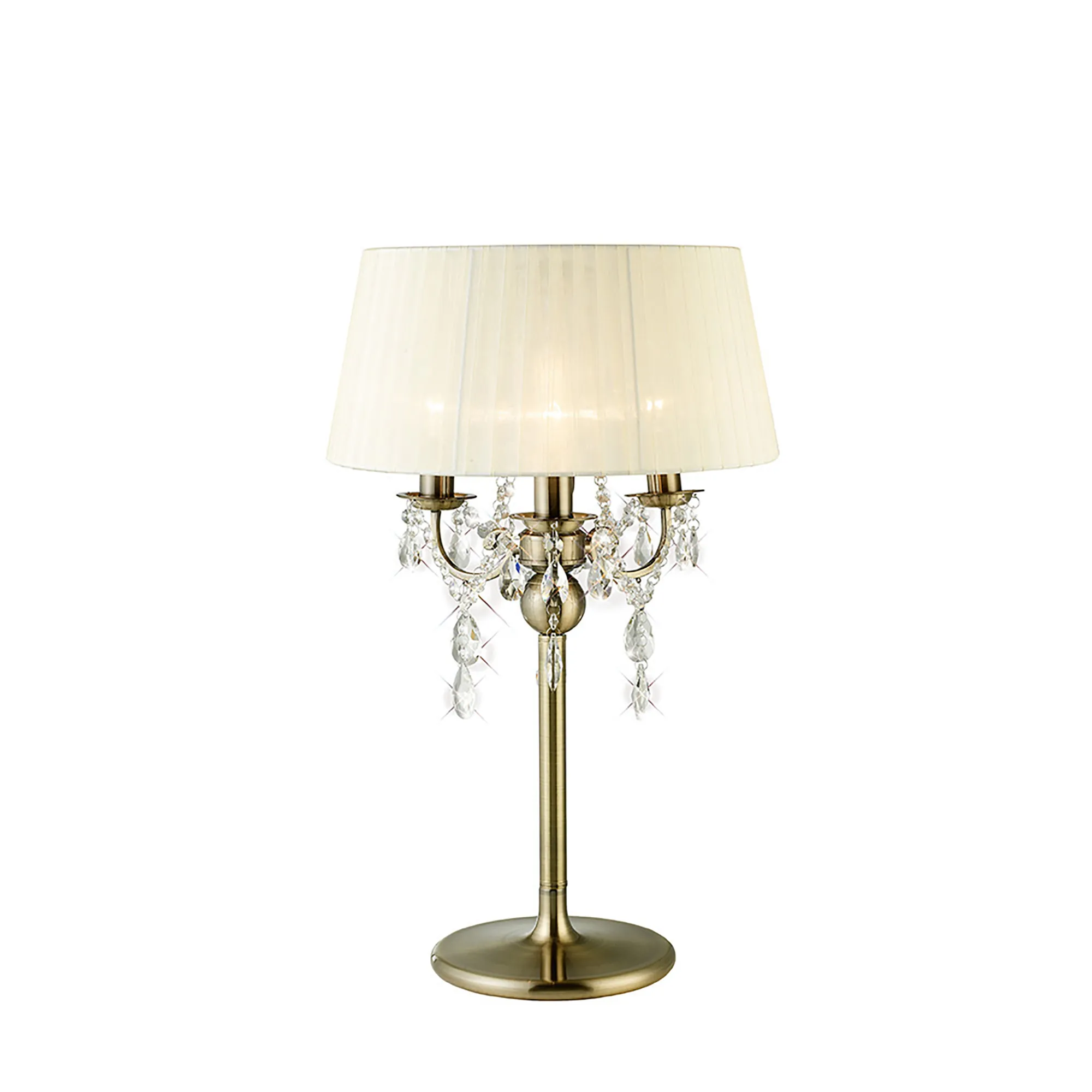 Olivia Antique Brass-Ivory Cream Crystal Table Lamps Diyas Shaded Table Lamps
